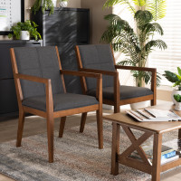 Baxton Studio BBT5390-Dark Grey/Walnut-CC Theresa Mid-Century Modern Dark Grey Fabric Upholstered and Walnut Brown Finished Wood Living Room Accent Chair